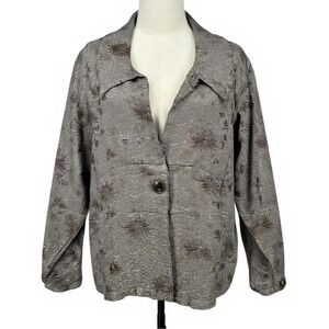 Krista Larson One Size Gray Pink Floral Brocade‎ Silk Rayon Jacket Blazer